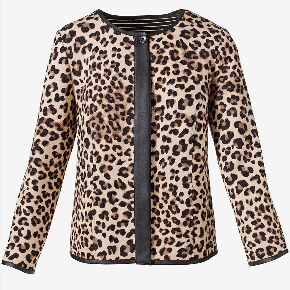 Chico’s‎ Animal Print Trimmed Ponte Jacket Leopard L